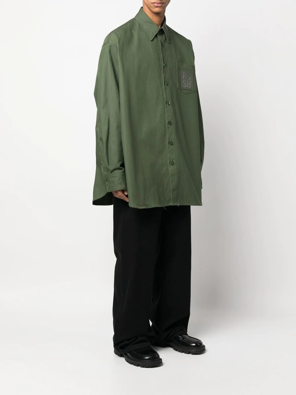 Oversized logo-patch cotton shirt - 3