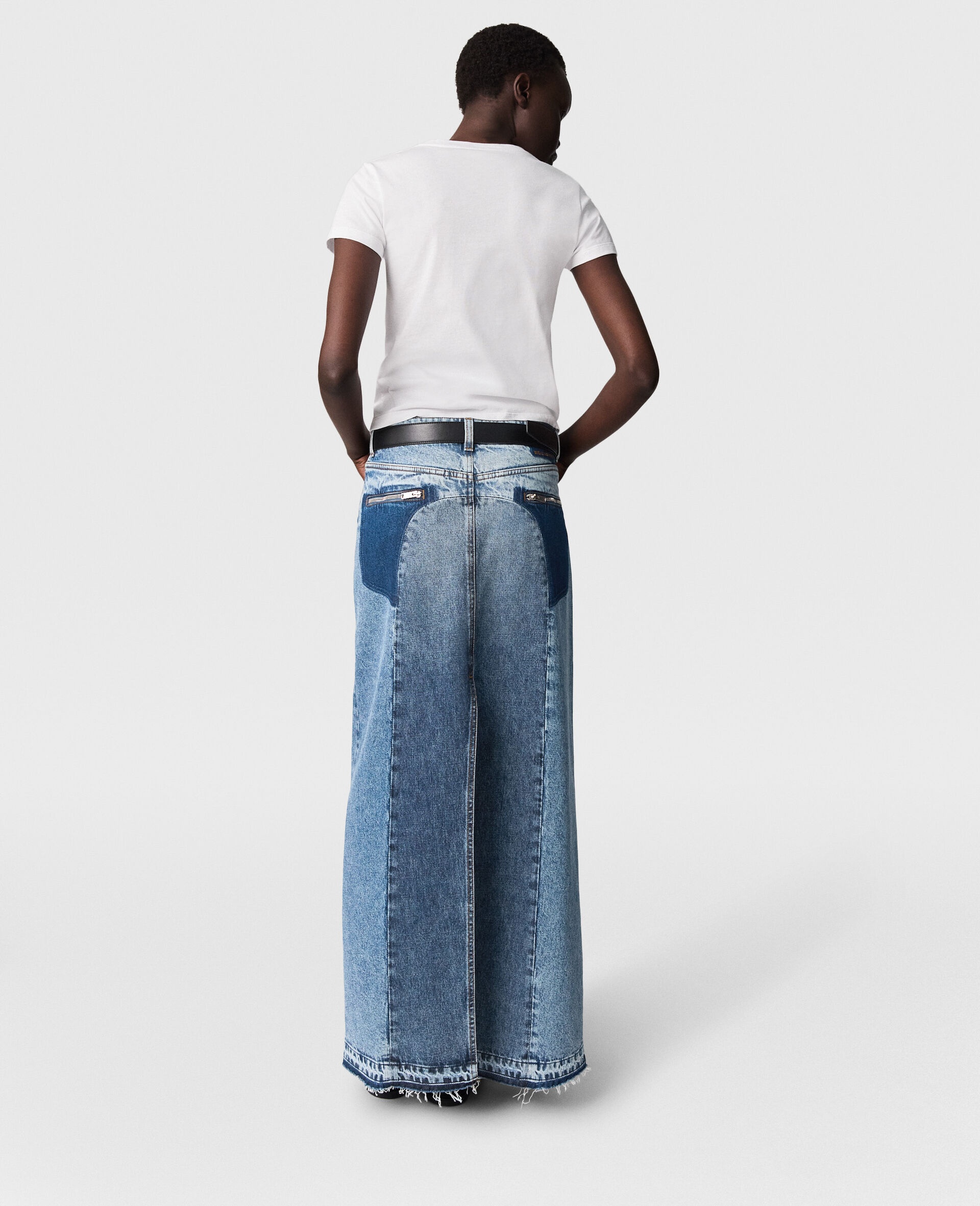 Vintage Wash Front Split Denim Skirt - 4