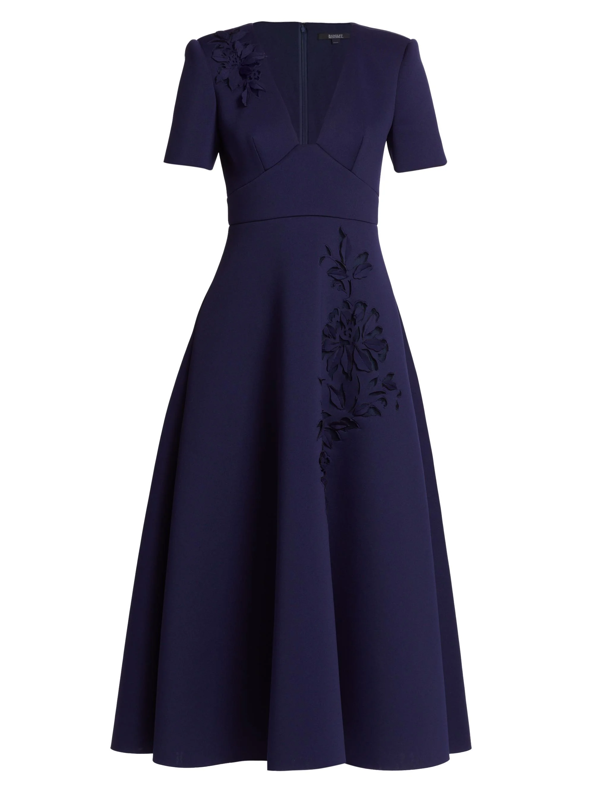 Women's Laser-Cut Floral Fit-&-Flare Dress - Navy - 1