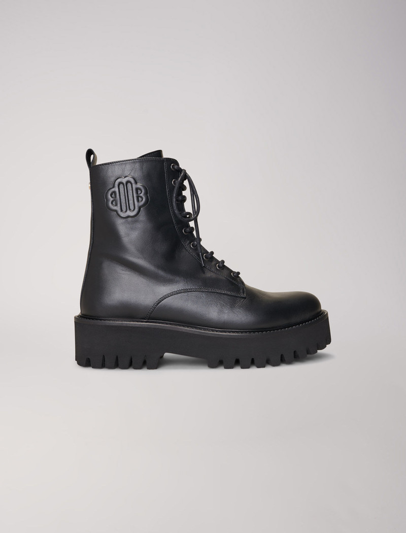 Black leather lace-up boots 1