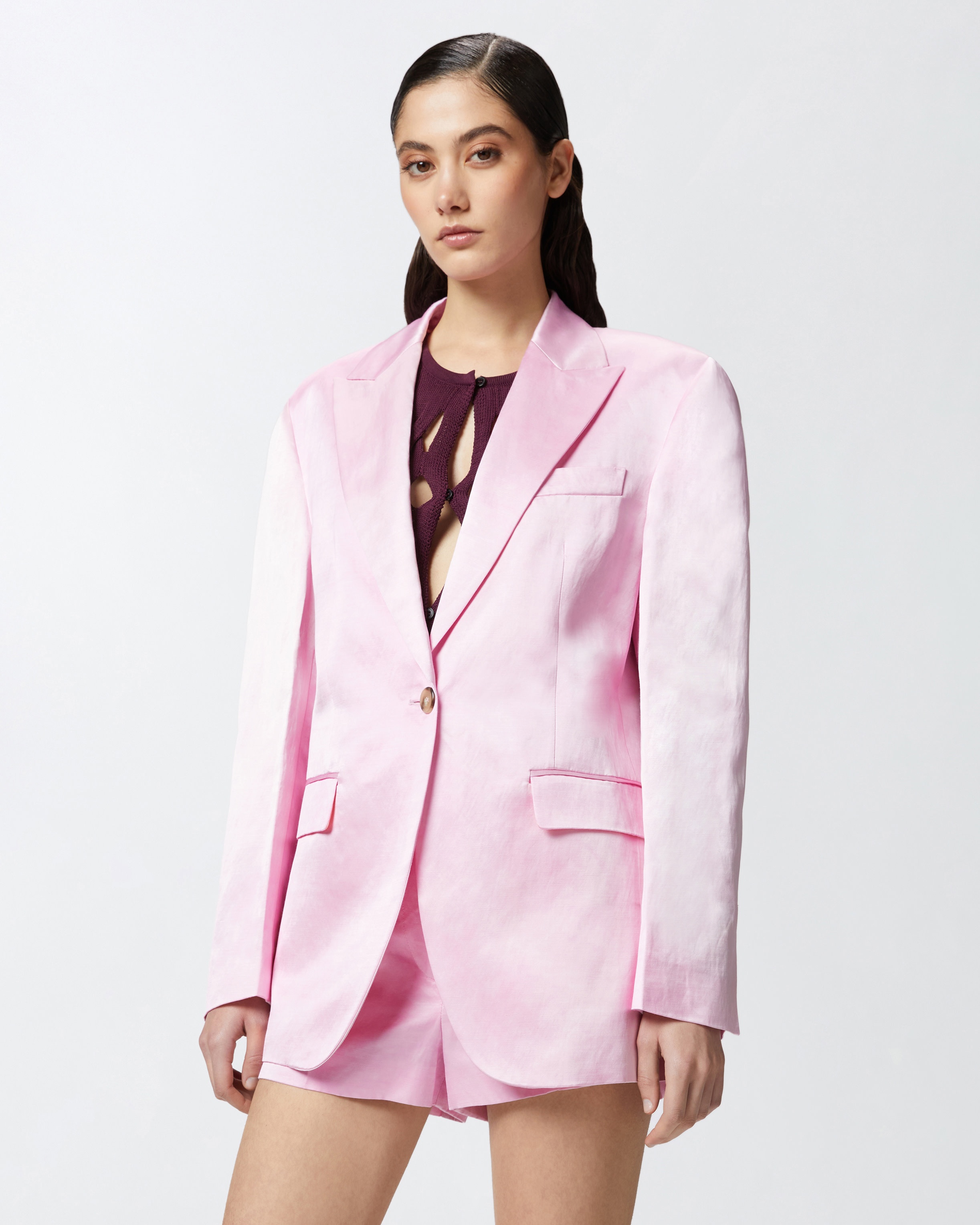 SINGLE-BREASTED SLUB SATIN BLAZER - 2