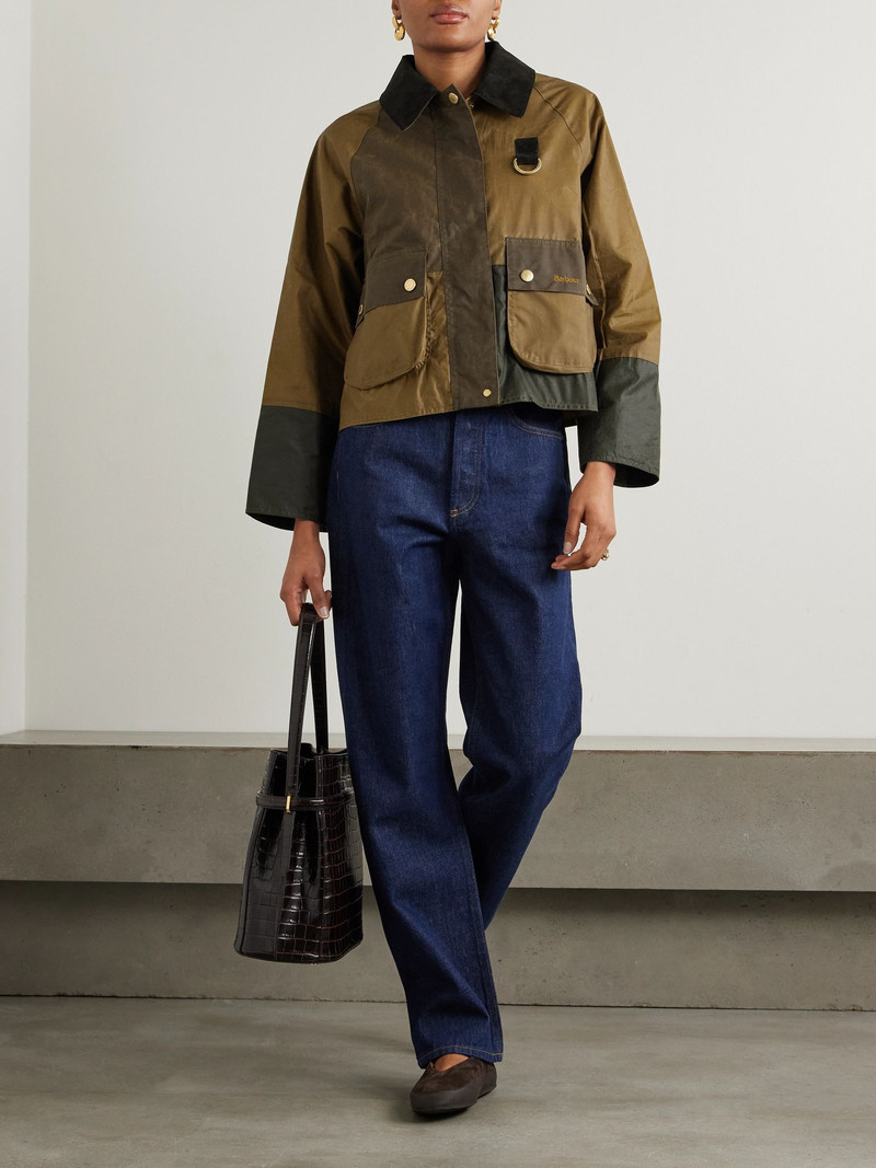 Barbour Alma cropped corduroy-trimmed patchwork waxed-cotton jacket Brown outlook