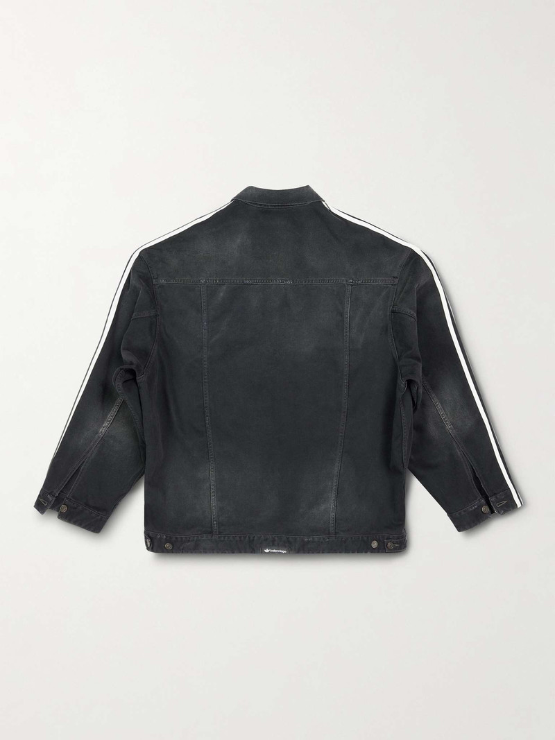BALENCIAGA + adidas Oversized Distressed Striped Denim Jacket outlook
