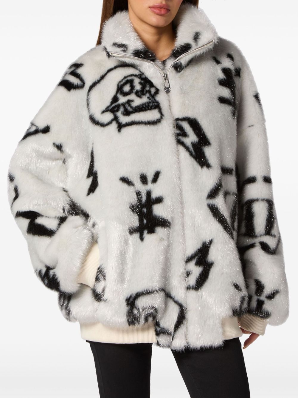 monogram-print zip-up jacket - 3