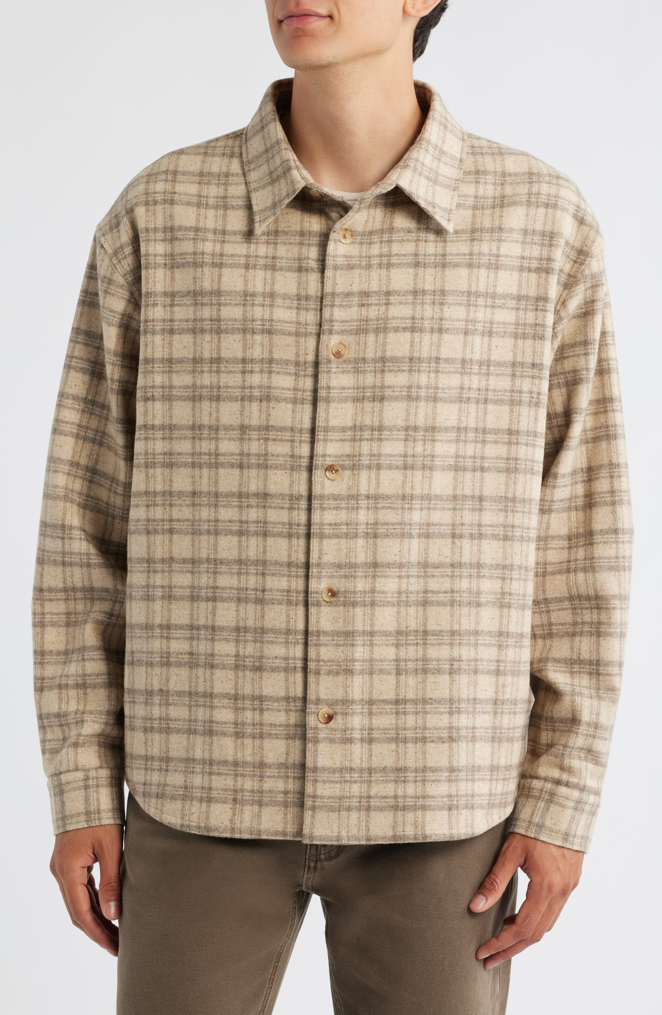 FRAME Plaid Wool Blend Overshirt in Beige Multi at Nordstrom - 2