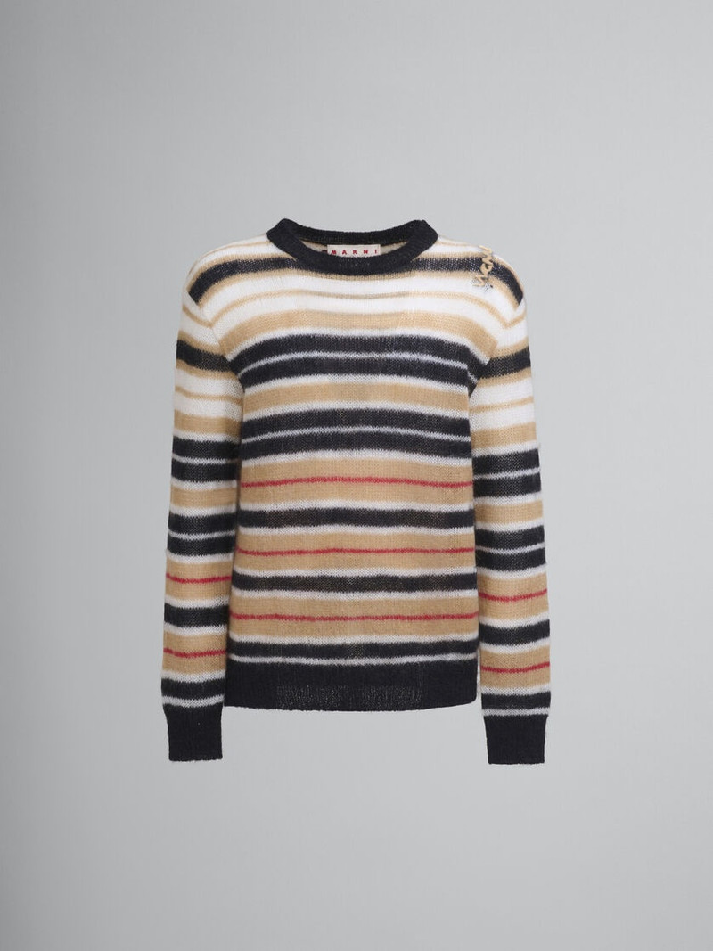 BEIGE STRIPED BRUSHED MOHAIR JUMPER 1