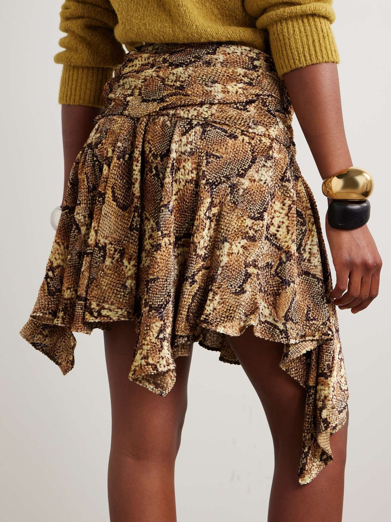 Clem asymmetric snake-print devoré silk-blend mini skirt - 4