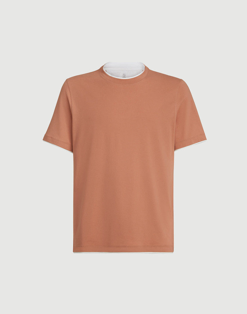 Cotton jersey crew neck T-shirt with faux-layering 1