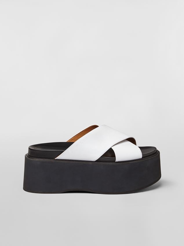 CRISS-CROSS WEDGE IN WHITE CALF LEATHER - 1