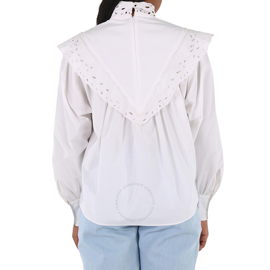 Chloe Ladies White Cotton Poplin High-Neck Shirt - 6