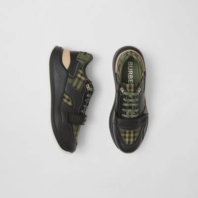 Burberry Check Cotton Canvas and Leather Sneakers outlook