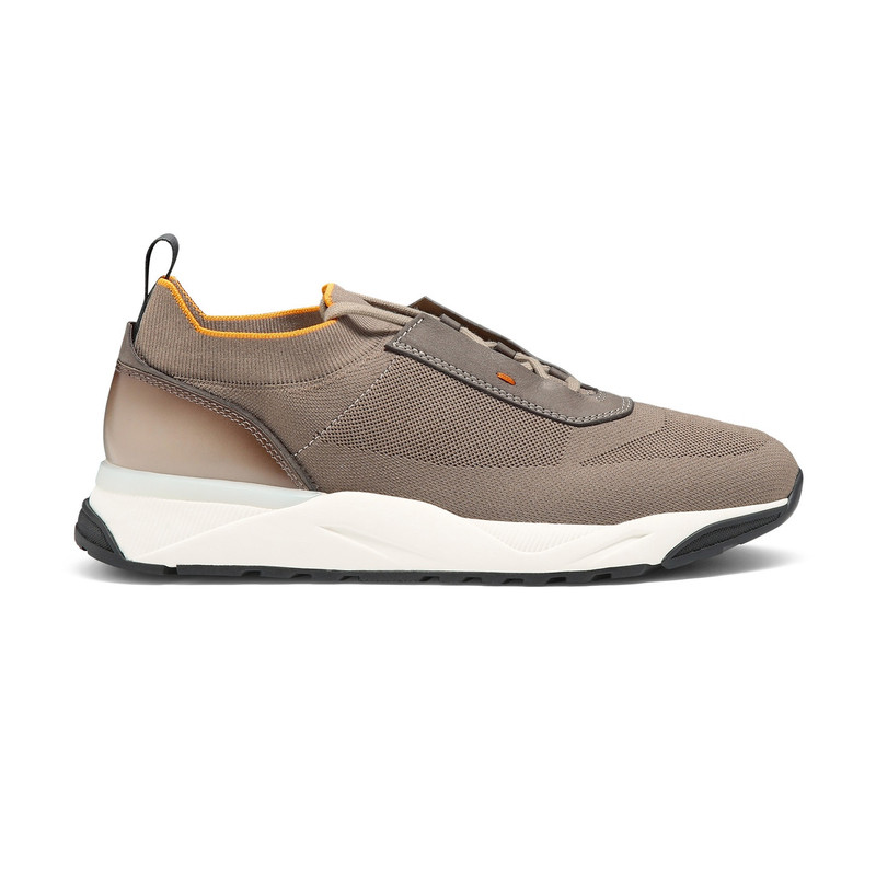Men's beige stretch knit and leather sneaker 1