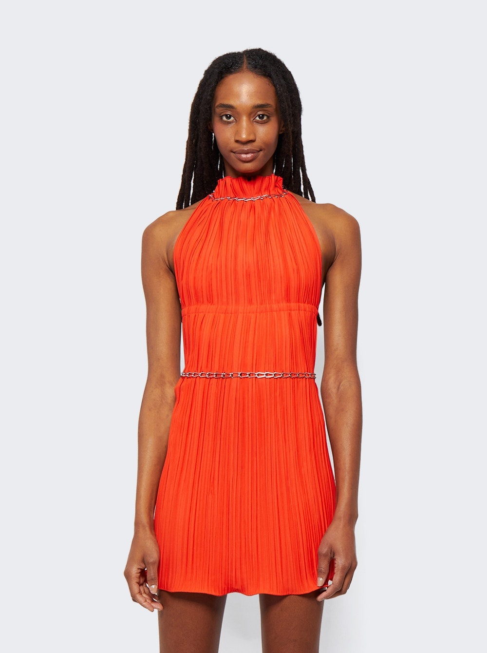 Chain Pleat Halter Mini Dress Fuchsia And Vermilion - 3