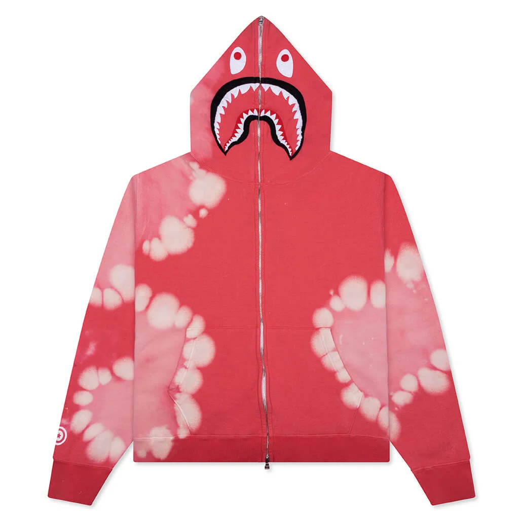 HAND DYE SHARK FULL ZIP HOODIE - RED - 1