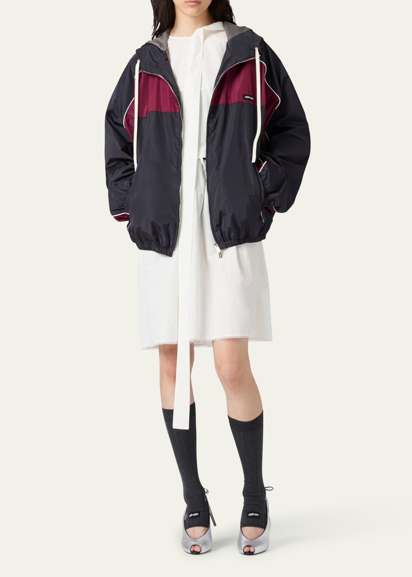 Long Sleeve Bomber Jacket With Hoodie - 2
