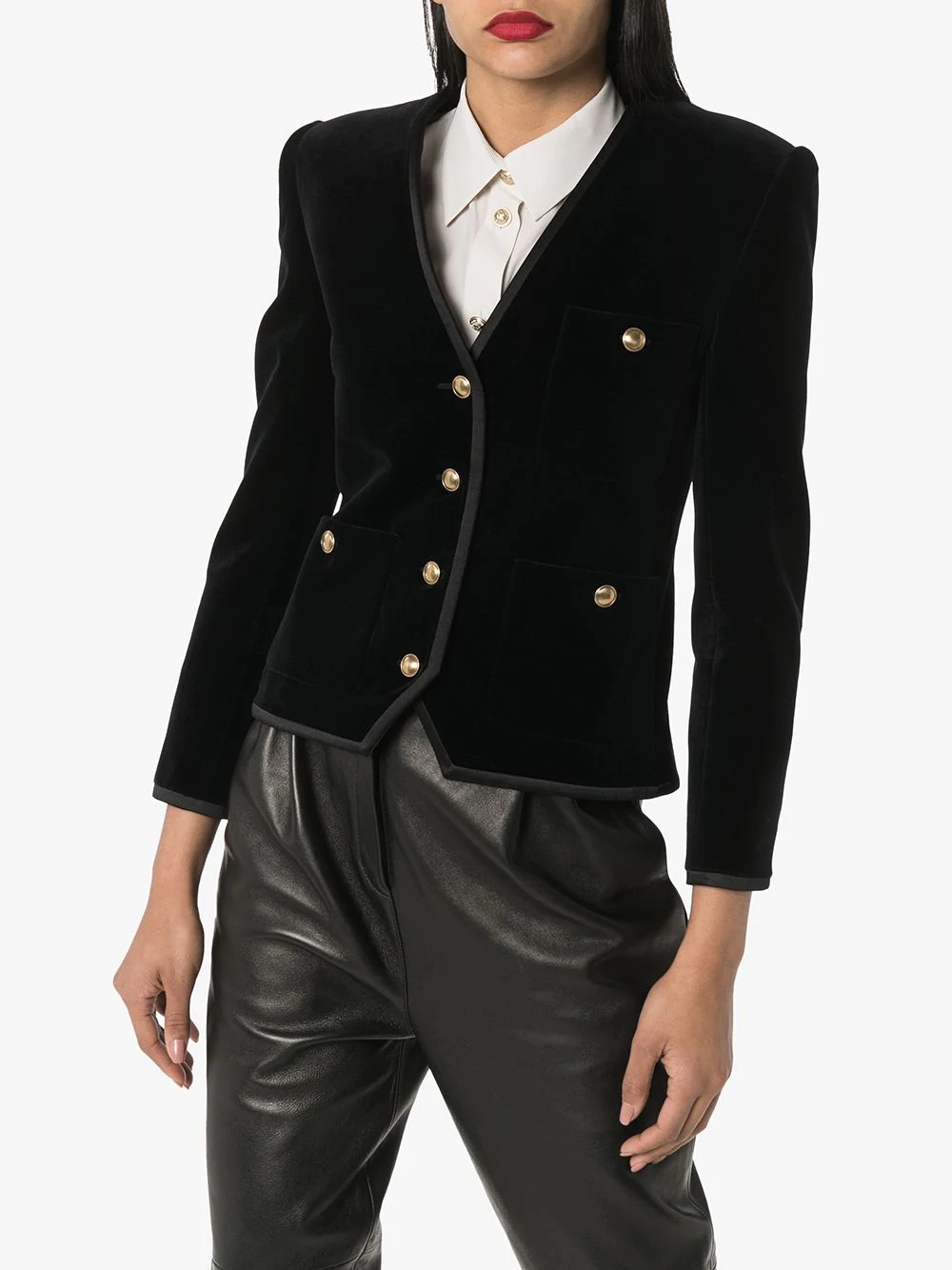 collarless velvet-effect jacket - 3