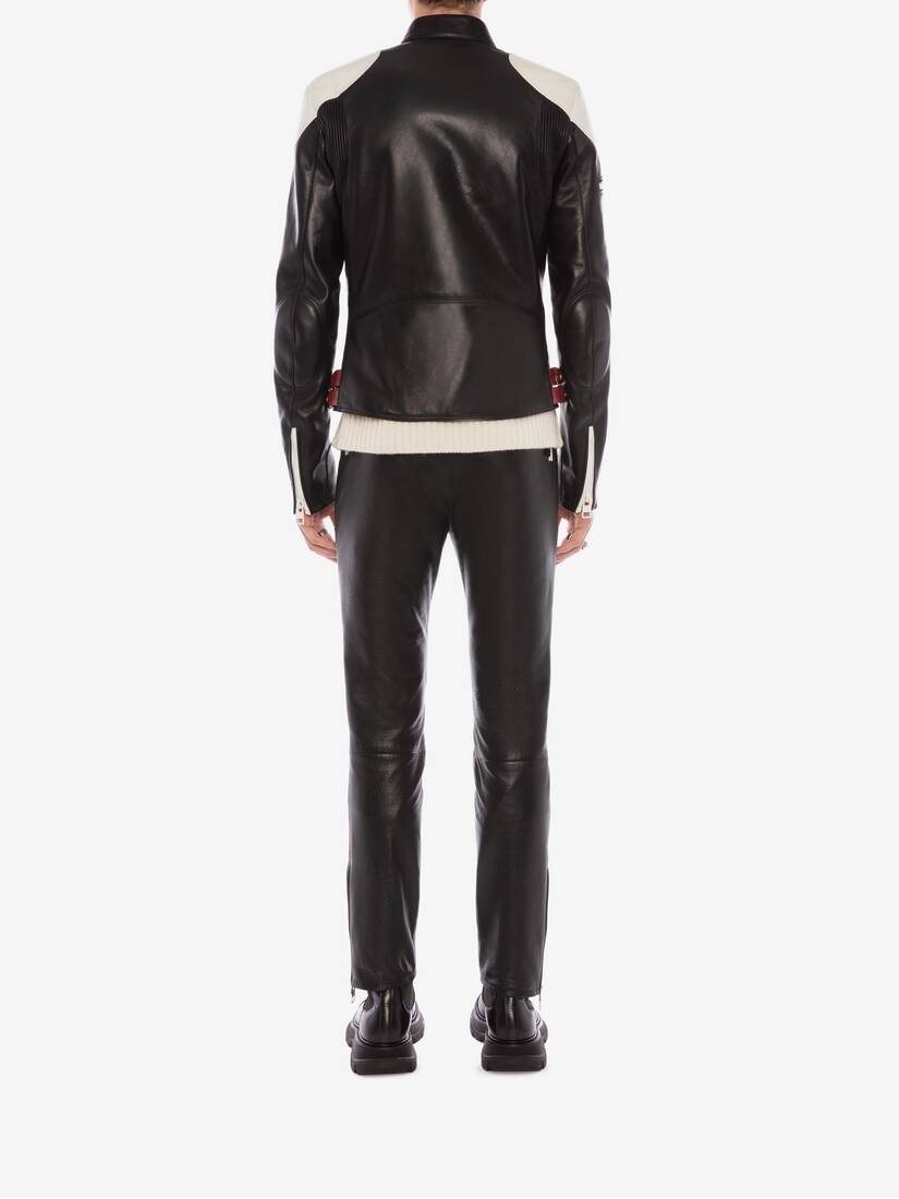 Mcqueen Classic Leather Biker Pants in Black - 4