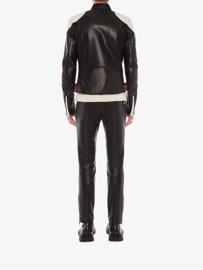 Mcqueen Classic Leather Biker Pants in Black 4