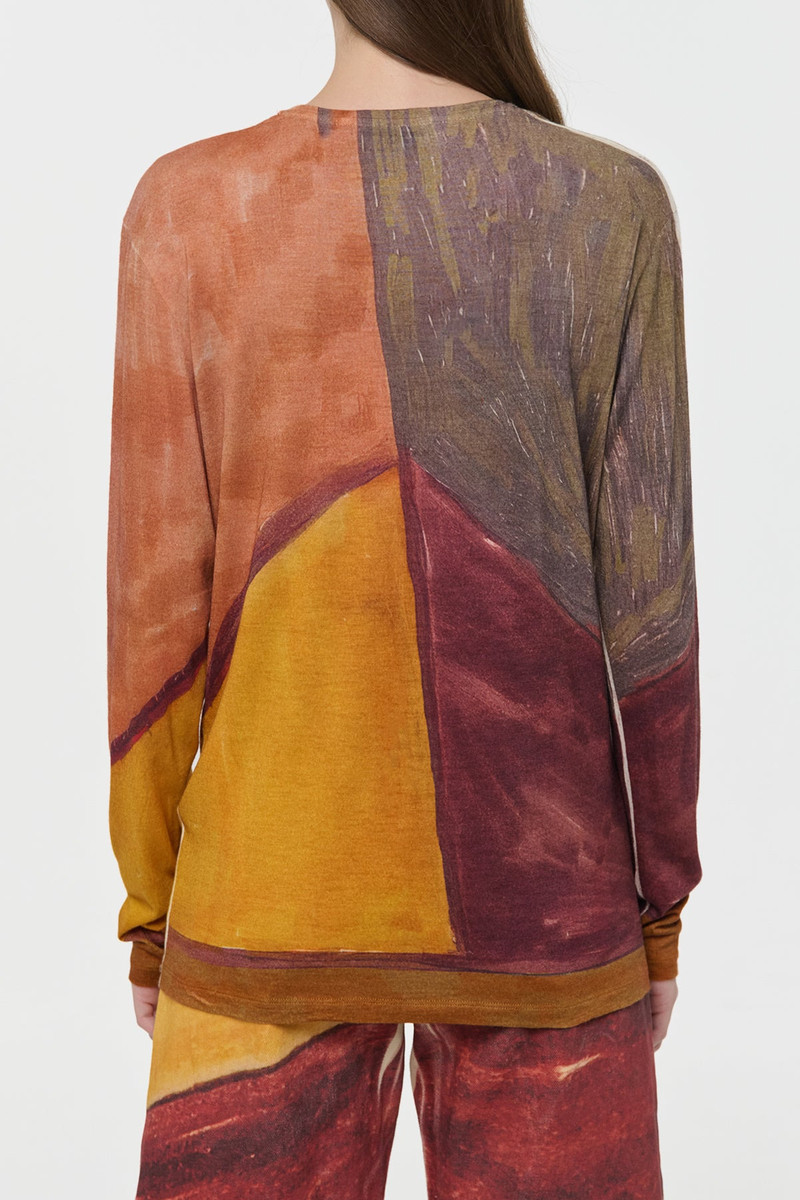 Isaro Long Sleeve T-shirt in Fire Multi Printed Cashmere Jersey 4