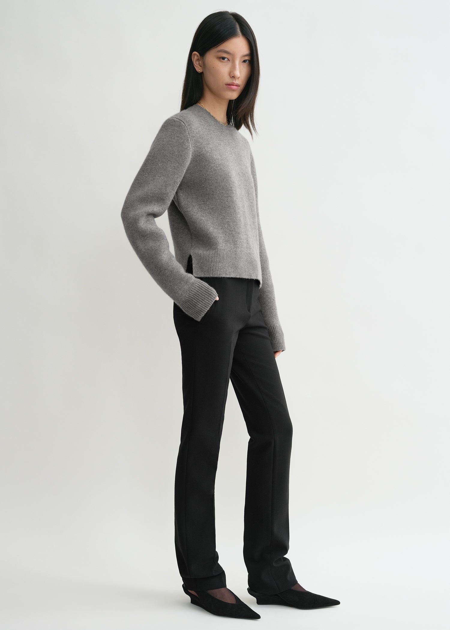 Cropped crew-neck knit grey melange - 4