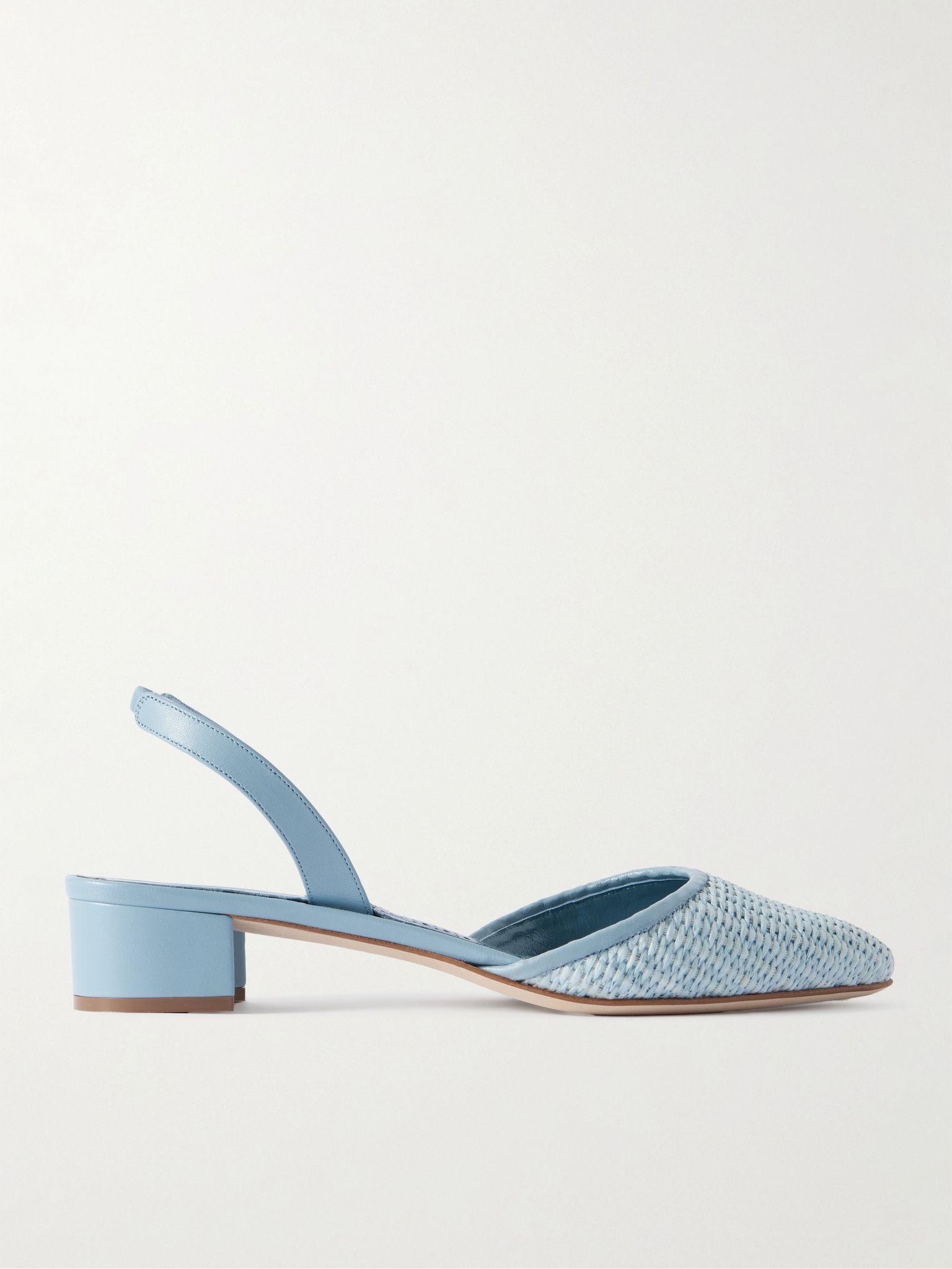 Raffro 30 leather-trimmed raffia slingback pumps Light blue - 1