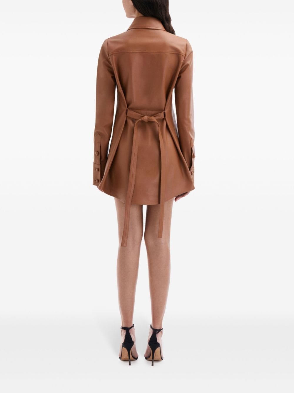 laser-cut floral leather shirt dress - 4