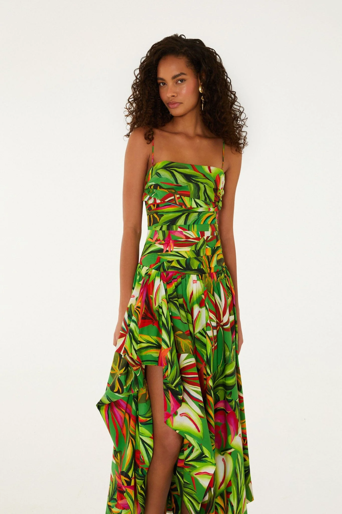 Green Tropical Dream Draped Organic Cotton Maxi Dress - 1