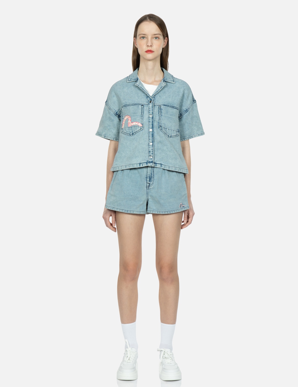 GRAFFITI SEAGULL PRINT BOXY DENIM SHIRT - 5