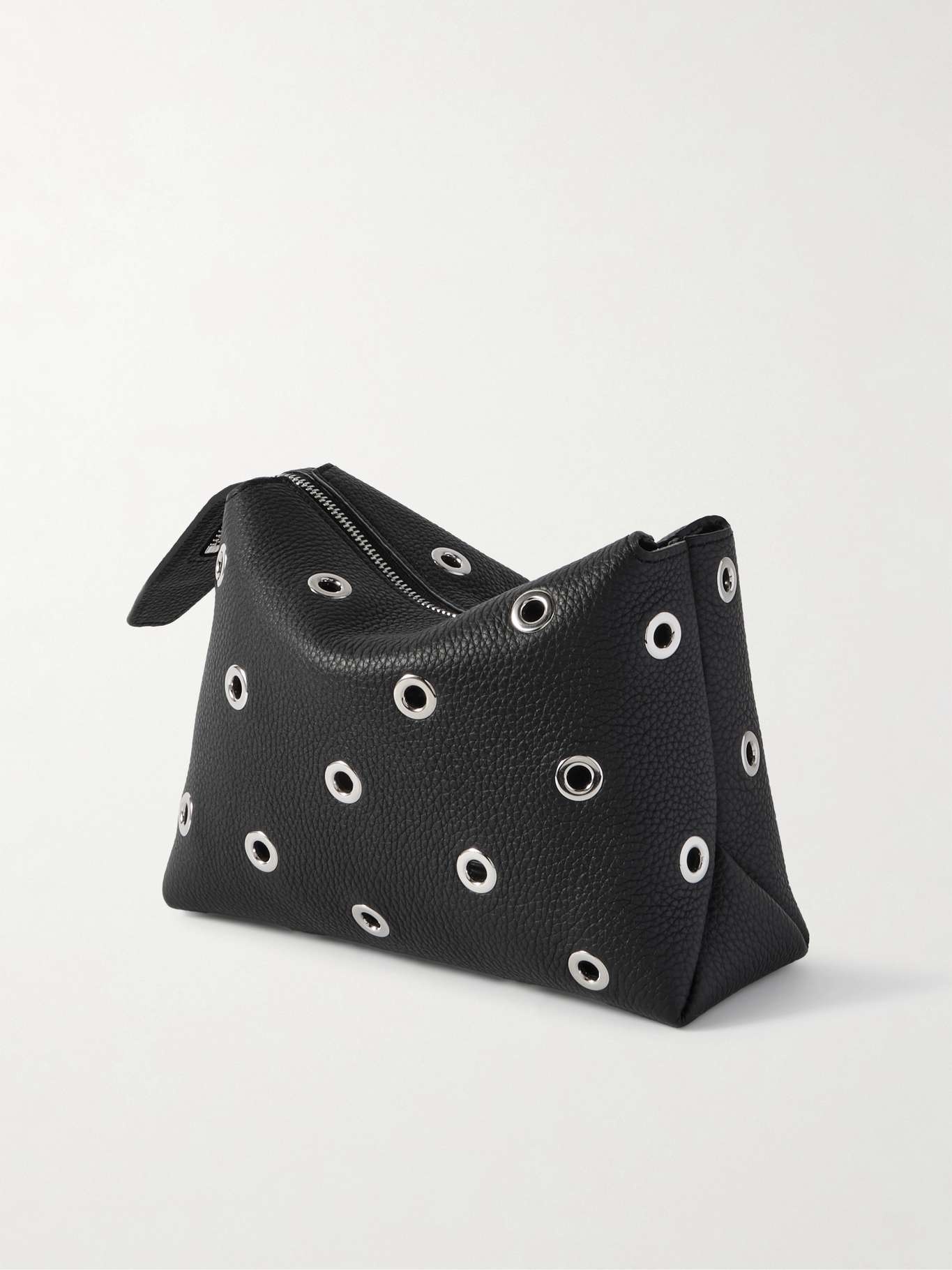 Lina eyelet-embellished textured-leather pouch Black - 2