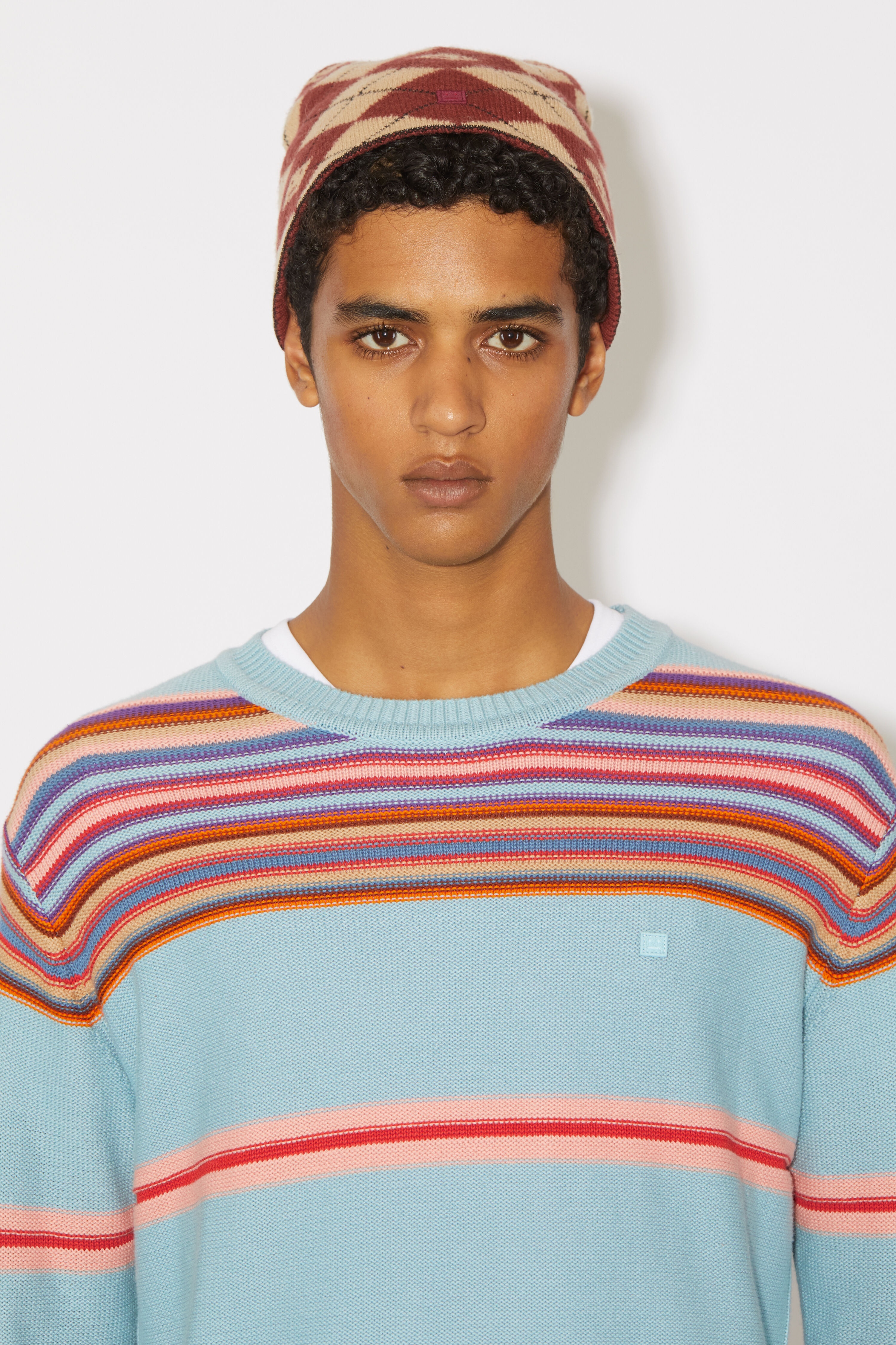 Crew neck knit jumper - Dusty blue/multi - 5