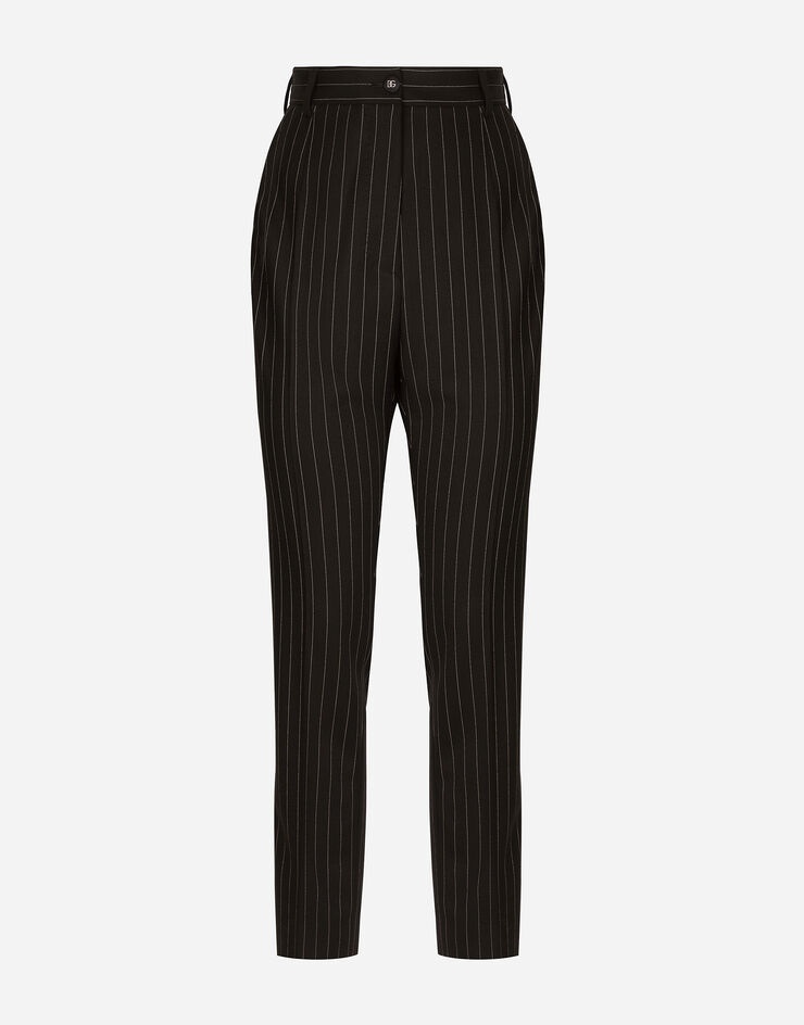 High-waisted pinstripe twill pants - 3