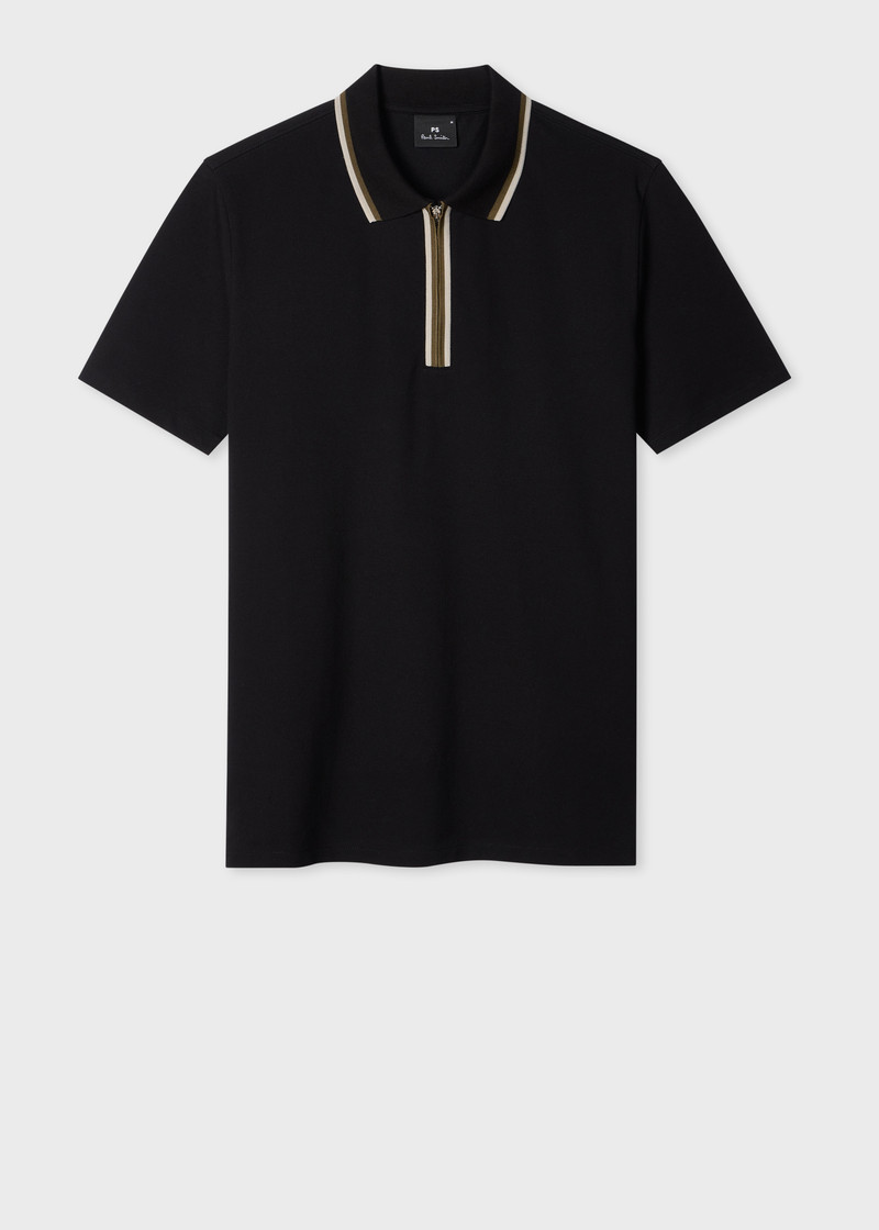 Black Contrast Tipping Zip Polo Shirt 1