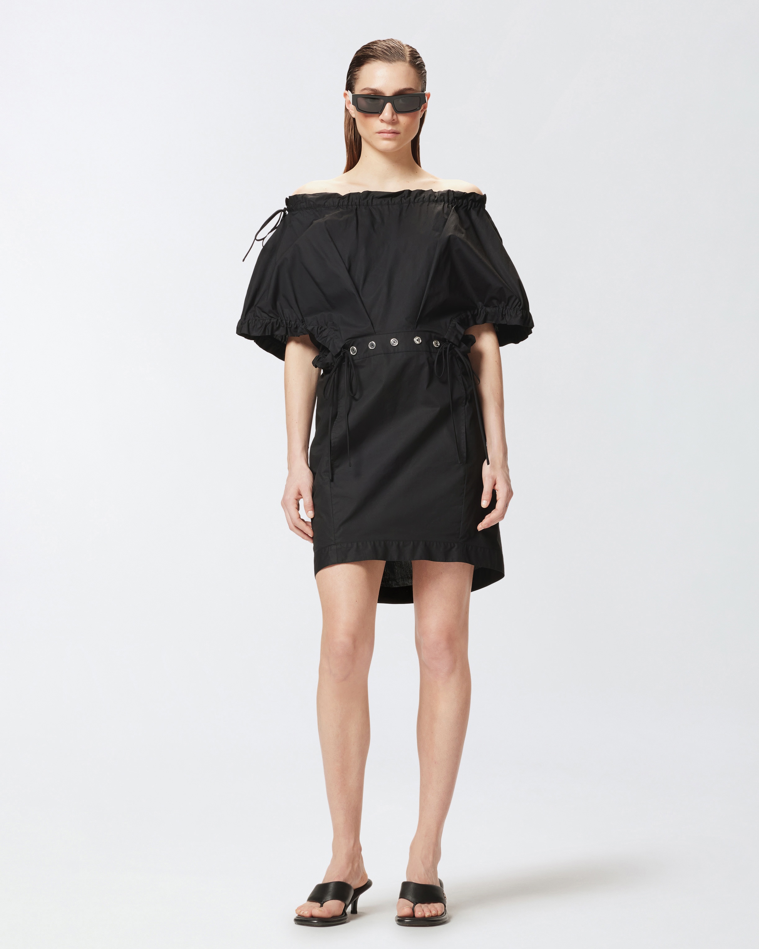 POPLIN MINI DRESS WITH GATHERING AND EYELETS - 2