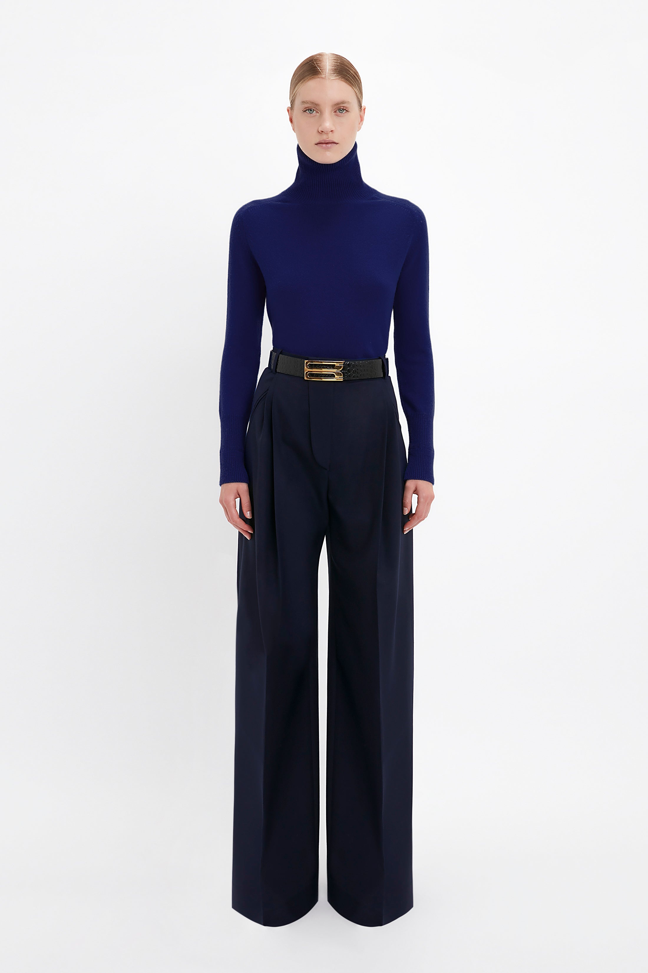 Polo Neck Jumper In Navy - 2