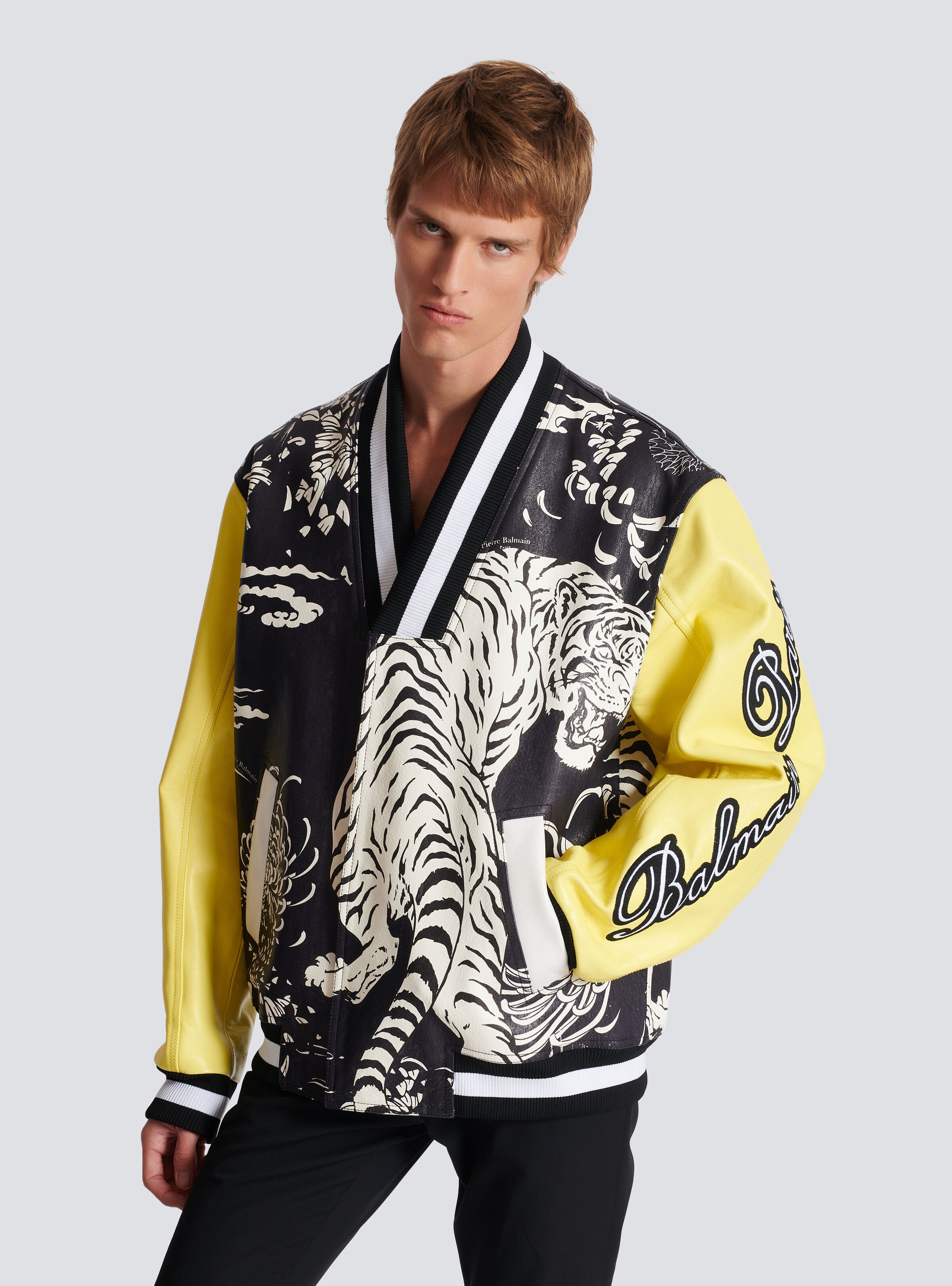 Leather varsity jacket with Tiger print - 8