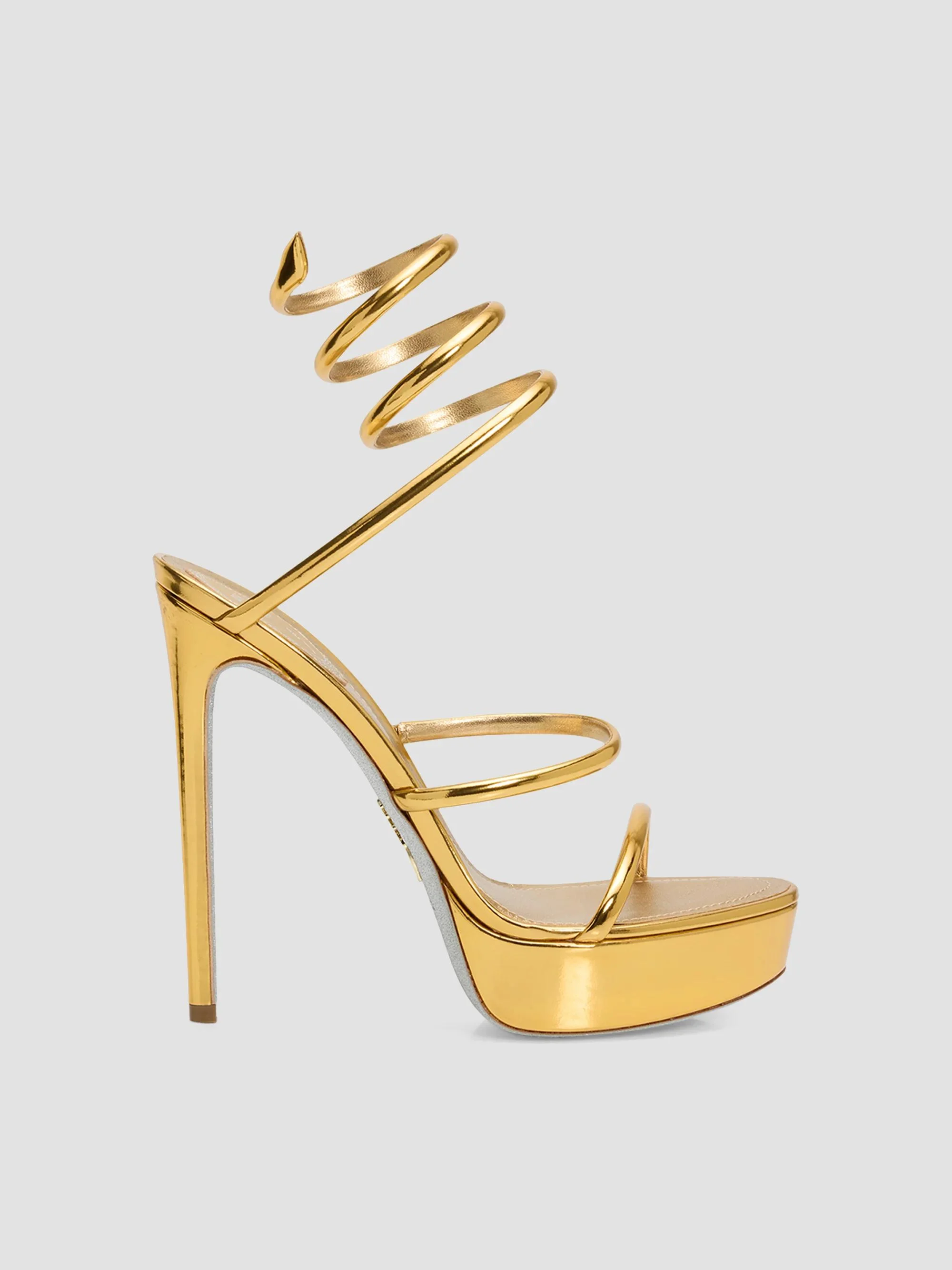 Women's Metallic Leather 130MM Platform Snake-Wrap Sandals - Dark Gold - 1