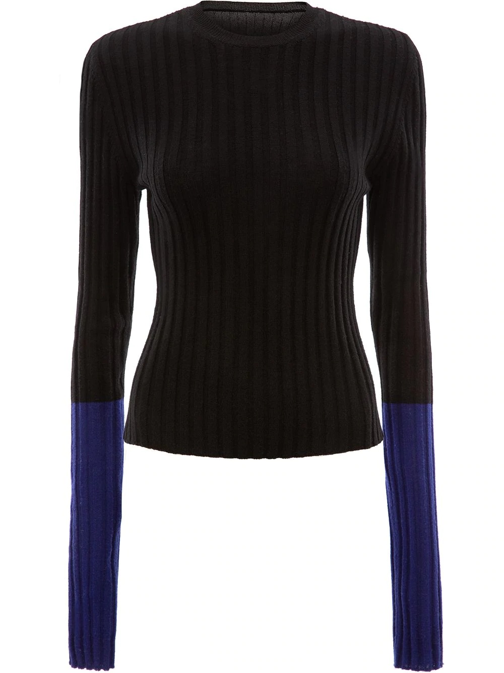 ribbed contrast sleeve sweater - 1