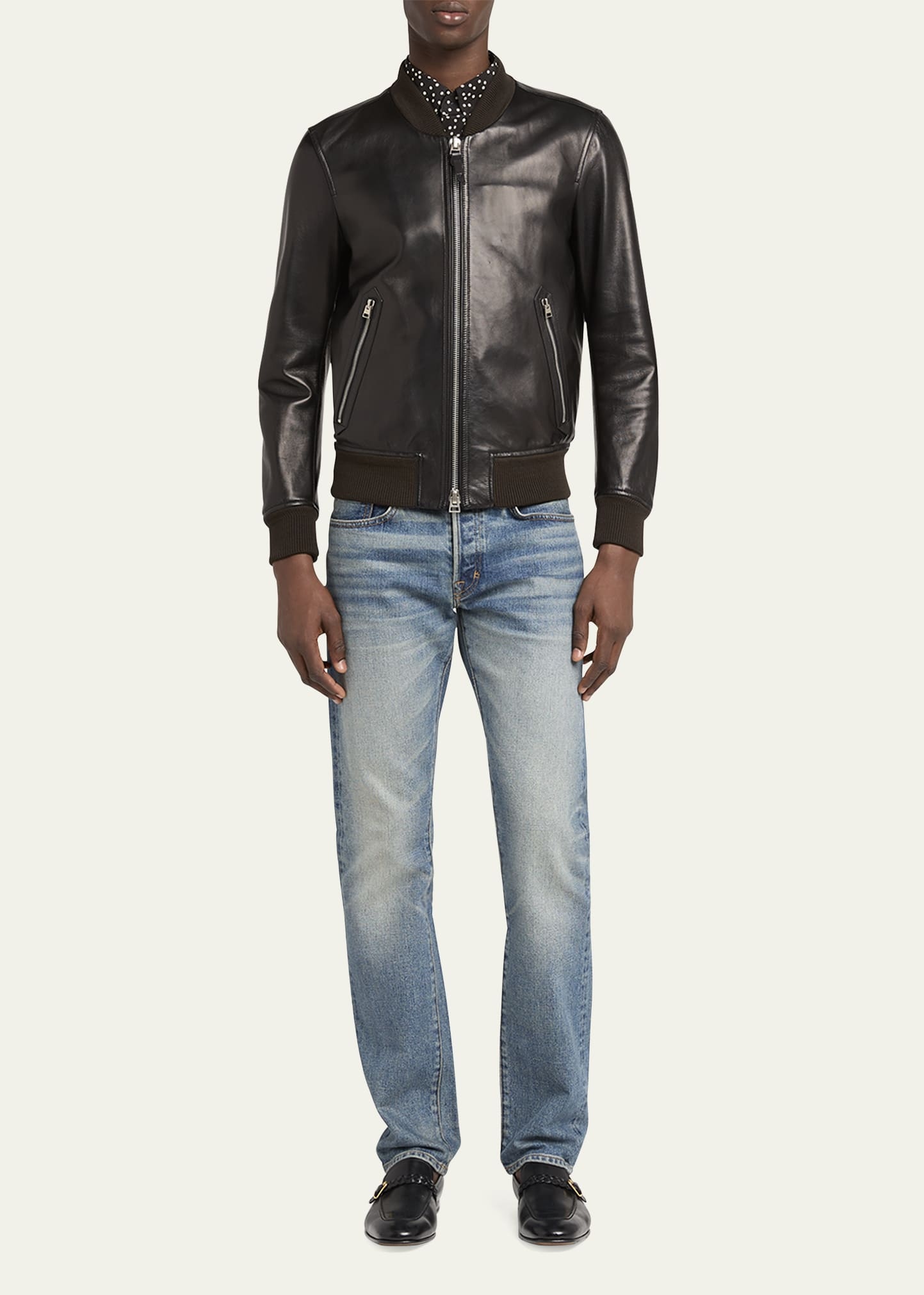 Zip-Up Nappa Leather Bomber Jacket - 2