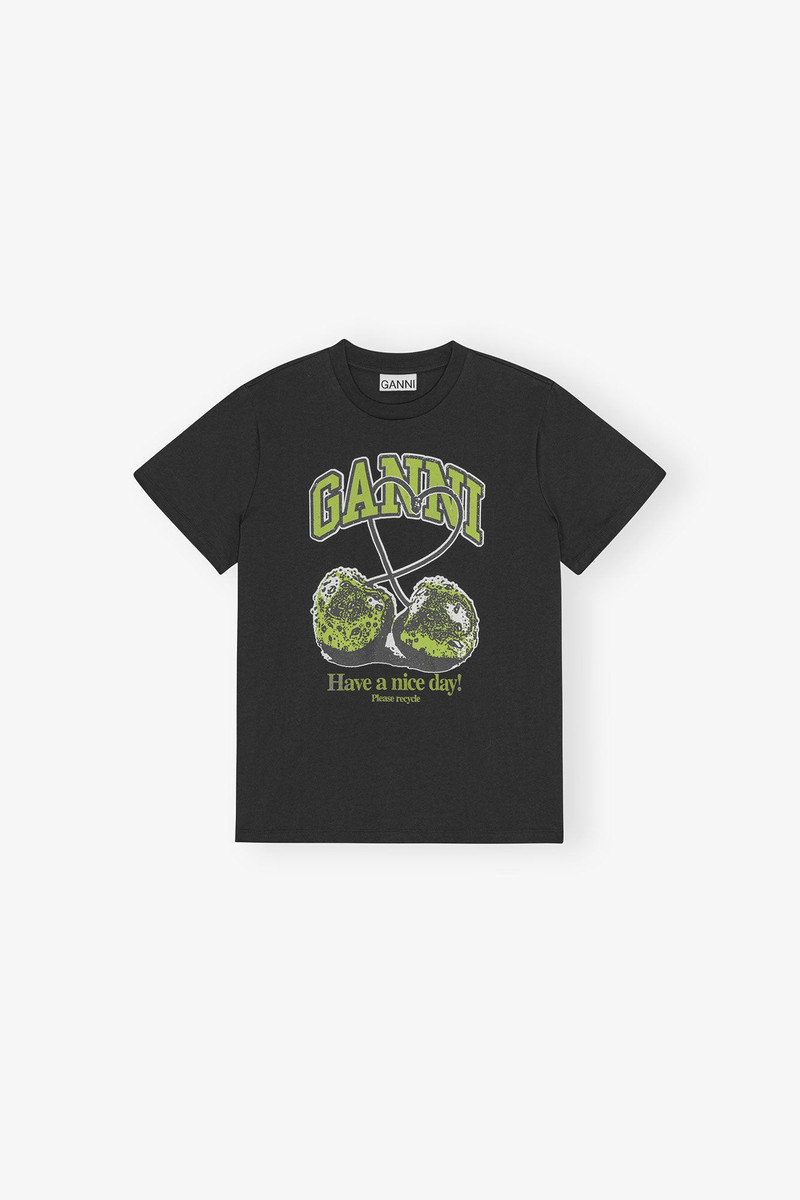 BLACK BASIC JERSEY GREEN CHERRY RELAXED T-SHIRT 1