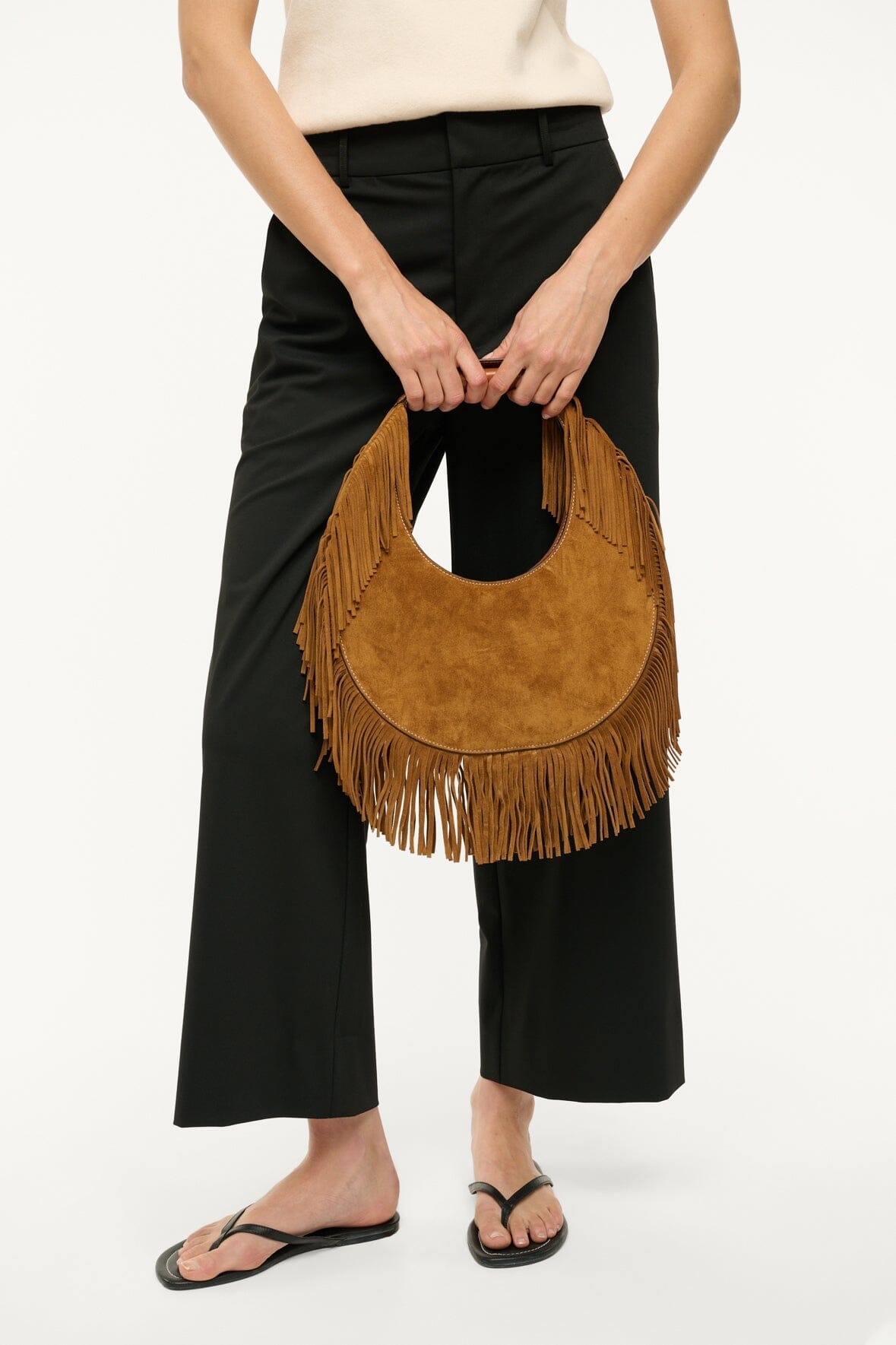 STAUD MOON TOTE BAG TAN FRINGE - 4