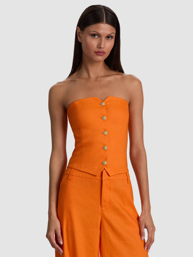 KELCEY STRAPLESS LINEN VEST - ORANGE PEEL 2