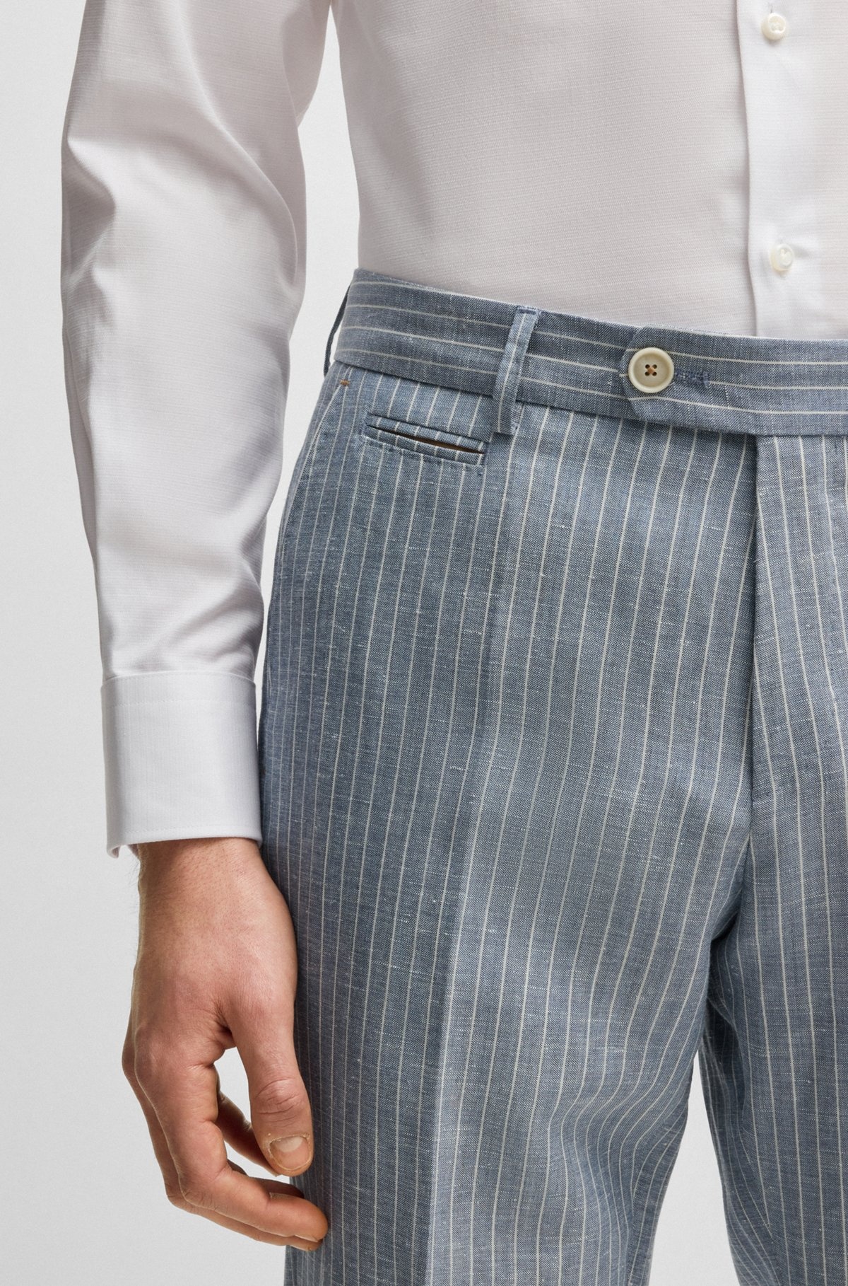 SLIM-FIT TROUSERS IN STRIPED WOOL AND LINEN - 5