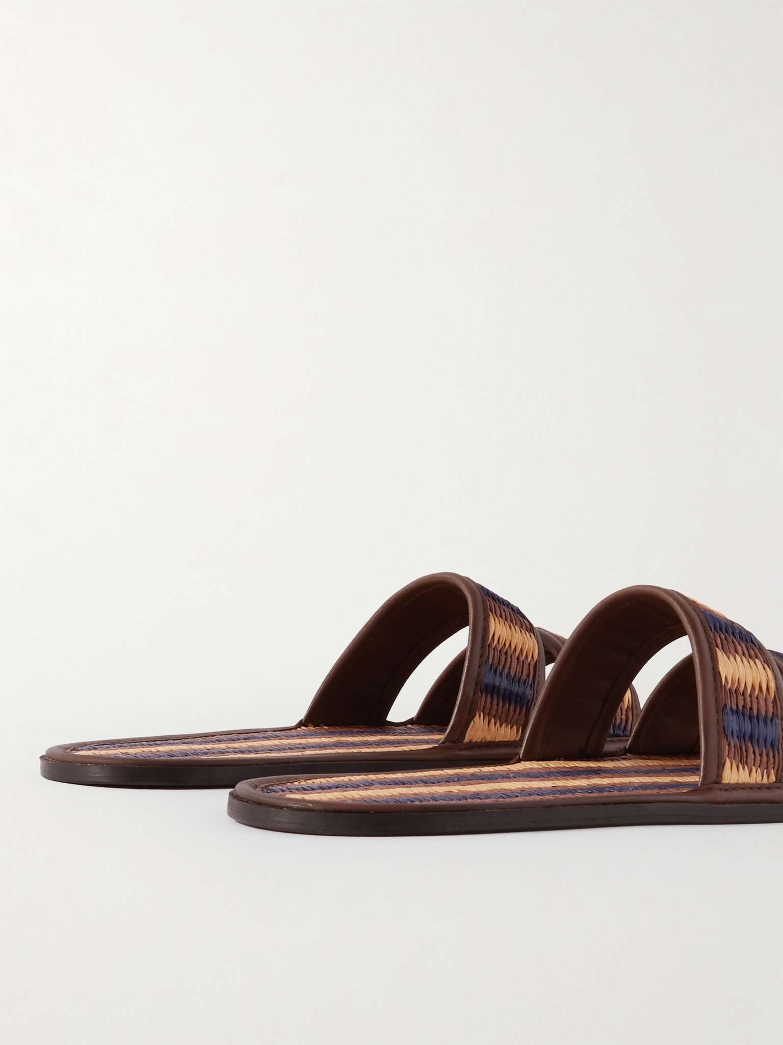 Duotone Leather-Trimmed Raffia Slides - 5