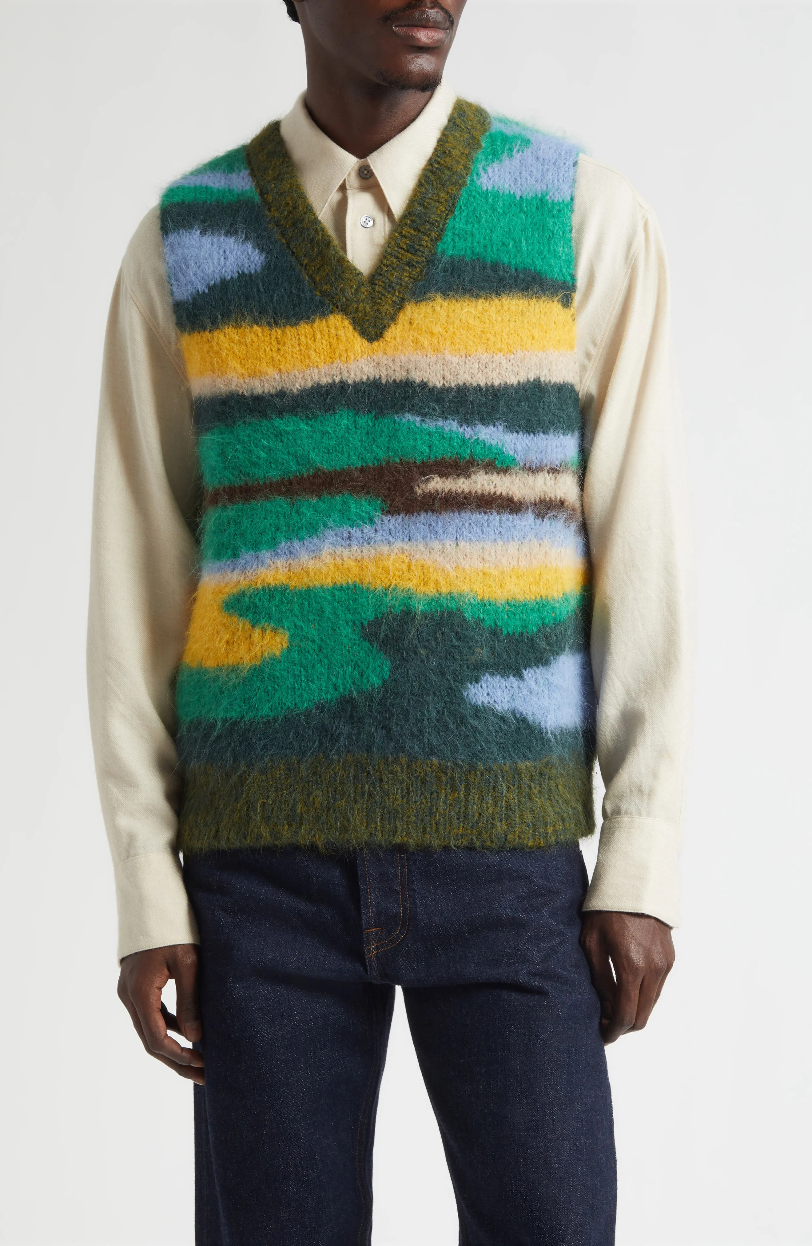The Elder Statesman Topo Jacquard Suri Alpaca Blend Sweater Vest in Green Multi at Nordstrom - 1