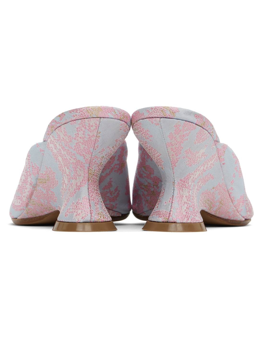 Blue Open-Toe Jacquard Mules - 2