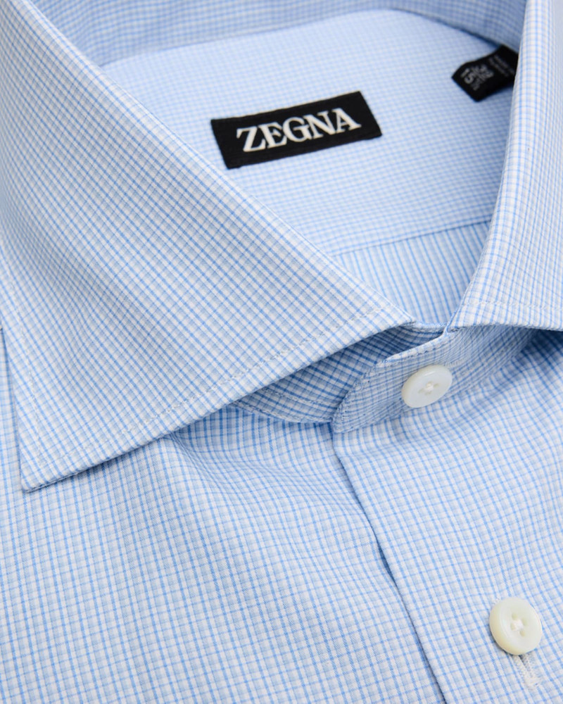 ZEGNA Men's Cotton Micro-Check Spread 칼라 드레스 셔츠 outlook