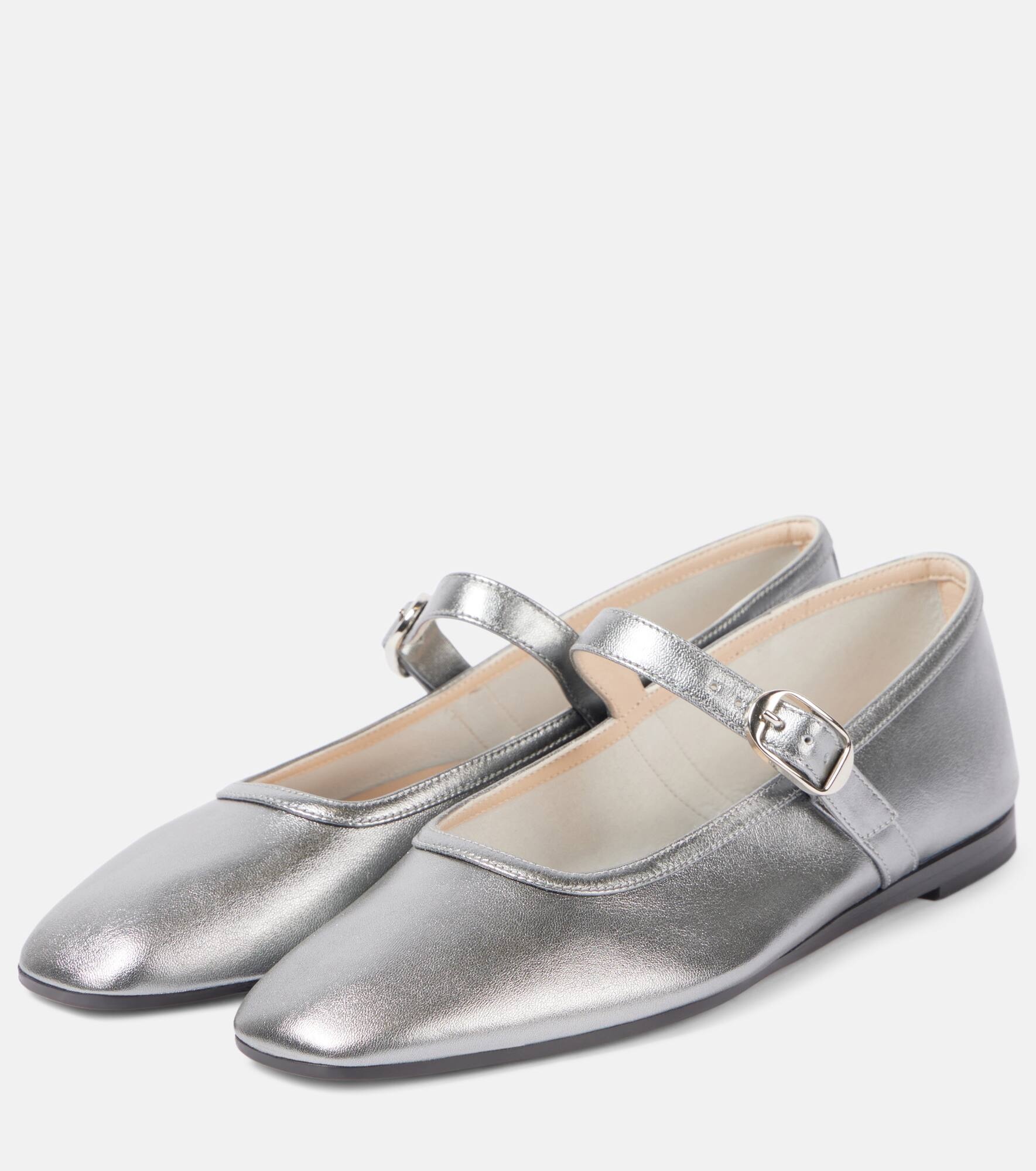 Metallic leather Mary Jane flats - 4