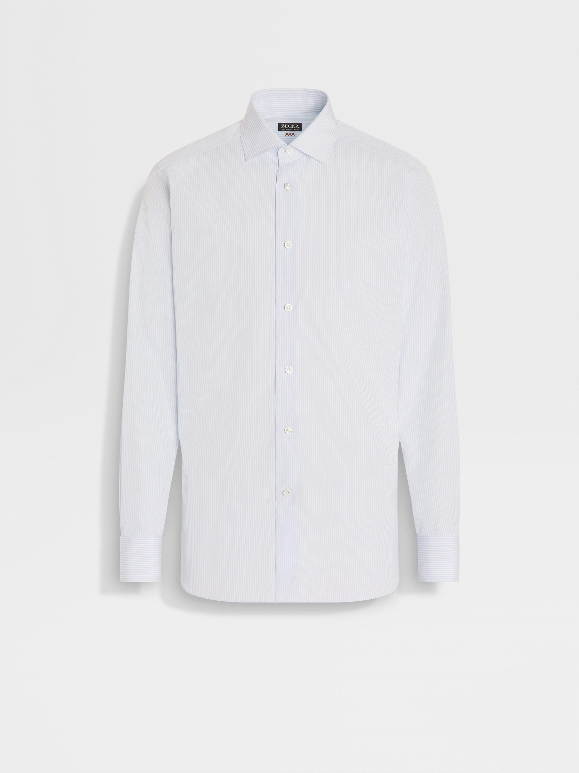 WHITE AND LIGHT BLUE STRIPED SEA ISLAND COTTON SHIRT - 1