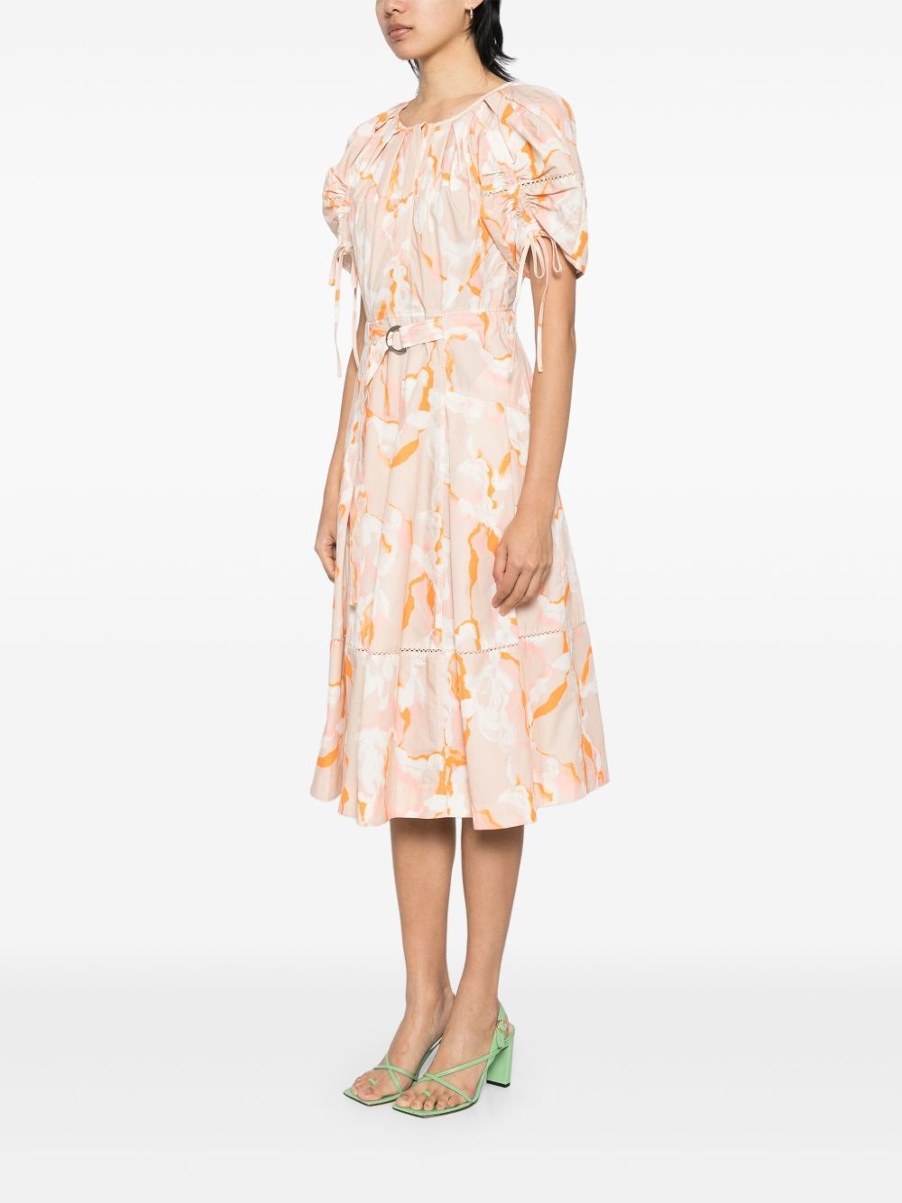 abstract-print gathered-sleeves dress - 3