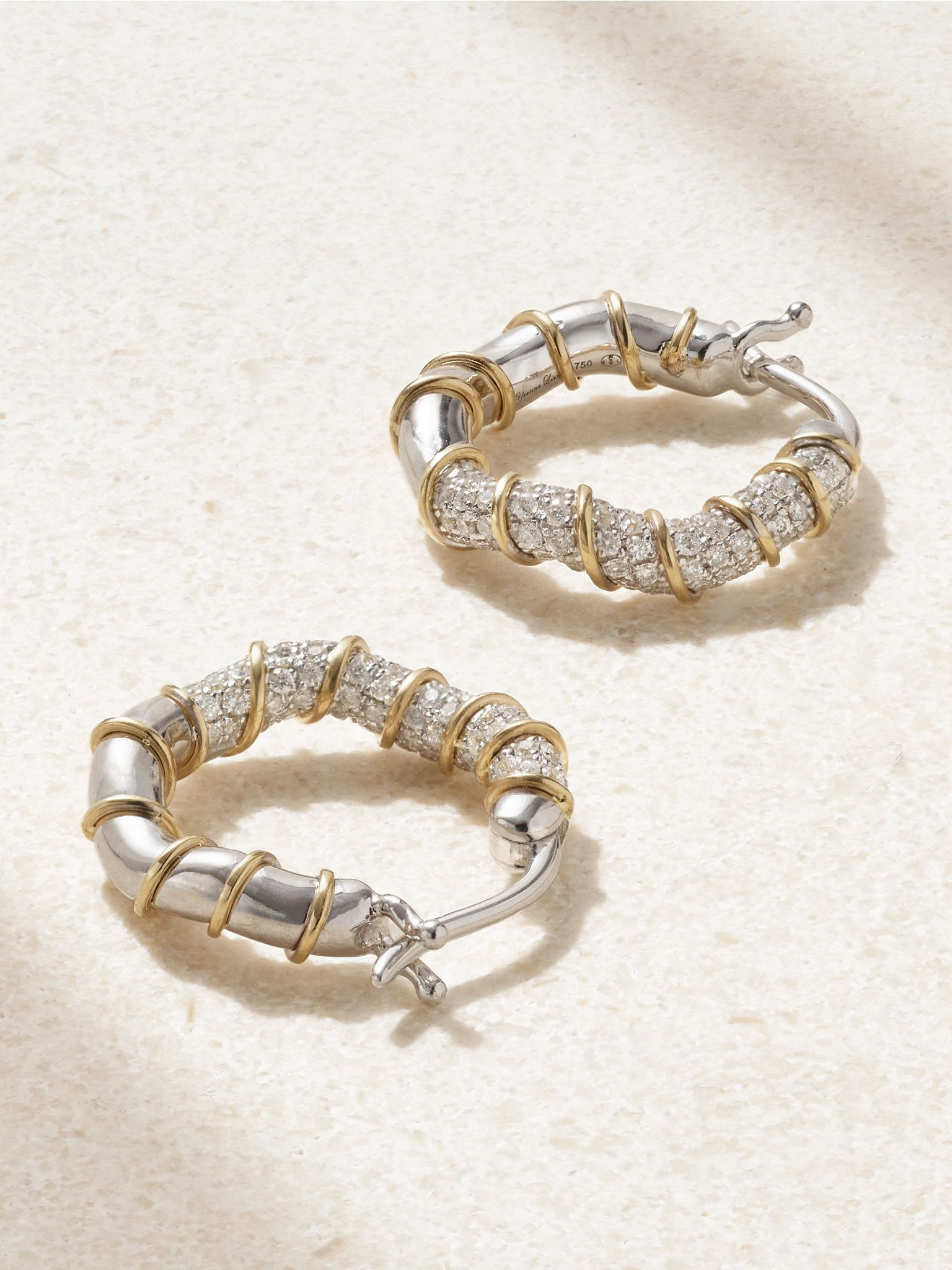 18-karat white and yellow gold diamond hoop earrings Gold - 3